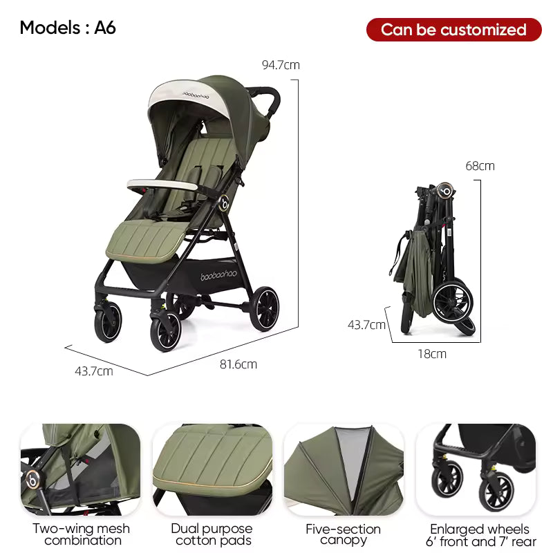 Baby Stroller Lightweight Easy to Fold Compact Light Weight Strollers Buggy Portable Travel Stroller for Airplane Kid