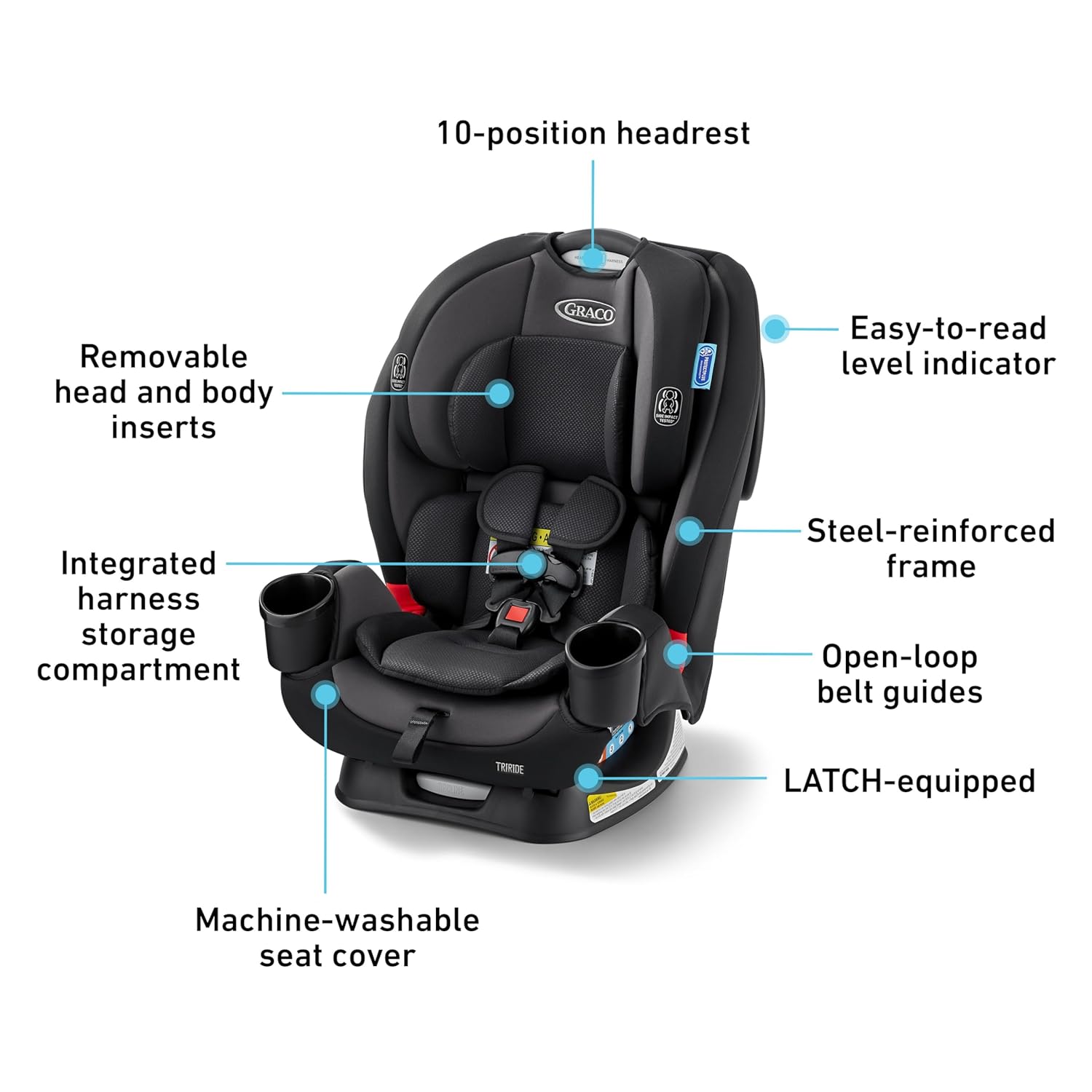 3-in-1 Reclining Car Seat, Kipling - Rear & Forward Facing Car Seat, Highback Booster, Adjustable Headrest