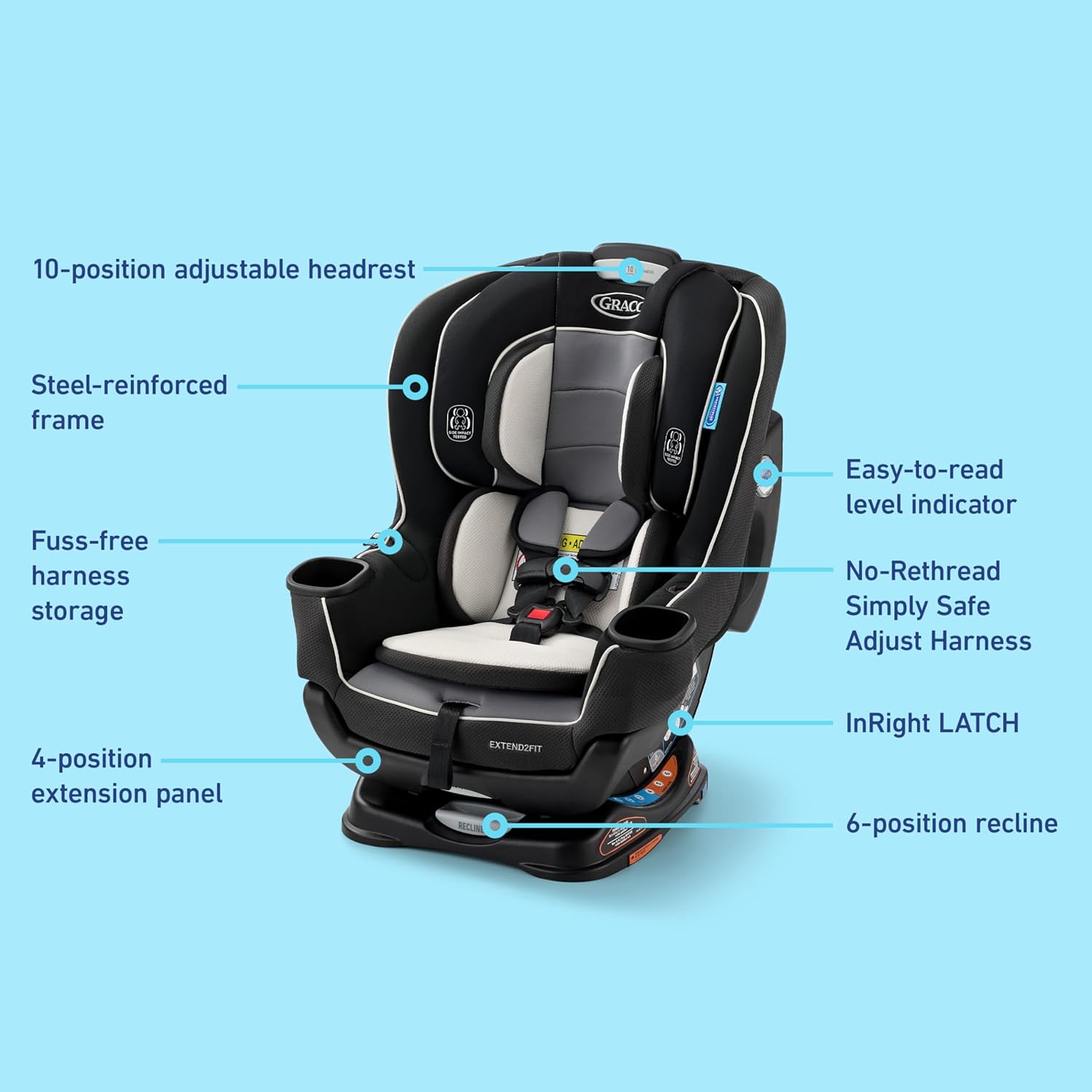 Baby Car Seat, Rear and Forward Facing, Adjustable Extension Panel for Extra Legroom, Gotham