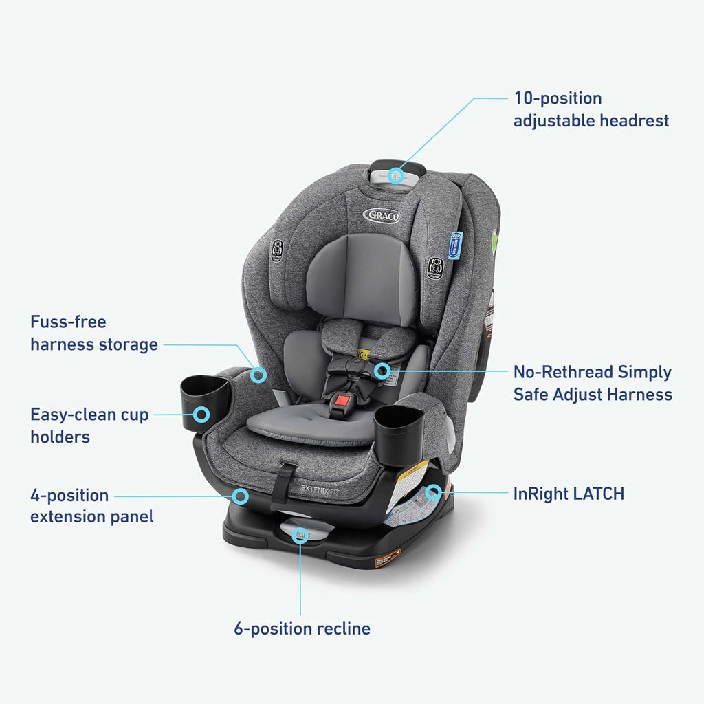 Baby Car Seat, Rear and Forward Facing, Adjustable Extension Panel for Extra Legroom, Gotham