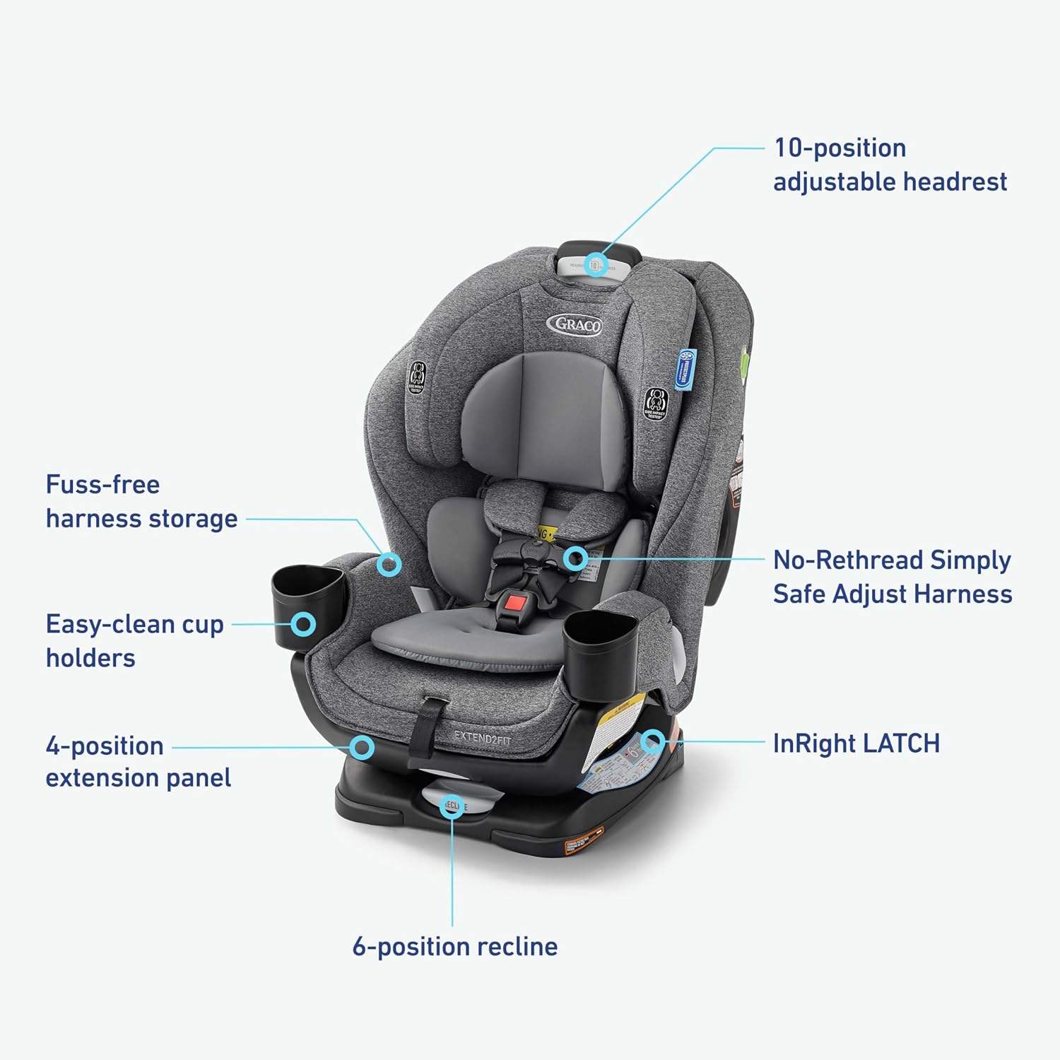 Baby Car Seat, Rear and Forward Facing, Adjustable Extension Panel for Extra Legroom, Gotham