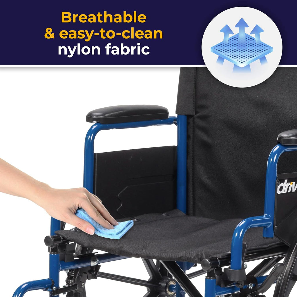Blue Streak Lightweight Wheelchair - Portable Folding Mobility Aid - Swing-Away Footrests - Desk Arms - Durable Steel Frame - Easy Transport & Storage - 16-Inch Seat