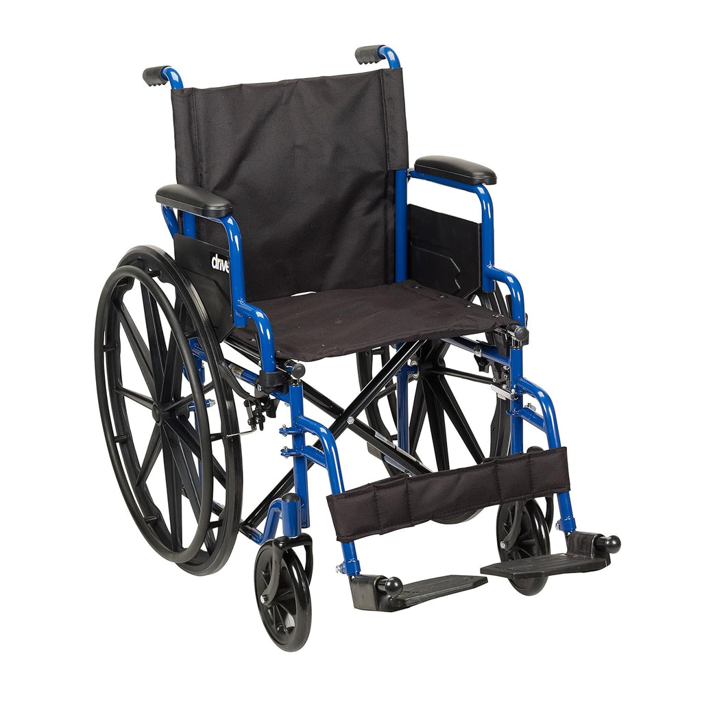 Blue Streak Lightweight Wheelchair - Portable Folding Mobility Aid - Swing-Away Footrests - Desk Arms - Durable Steel Frame - Easy Transport & Storage - 16-Inch Seat